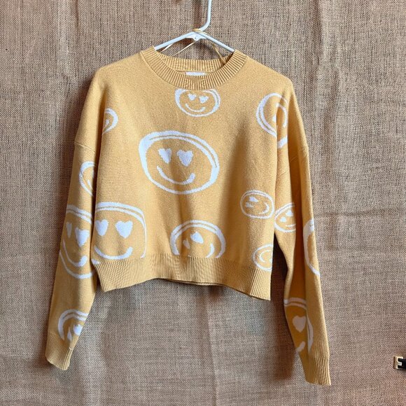 O-19 Debut Smiley Face Sweater, Size Small - Picture 1 of 4